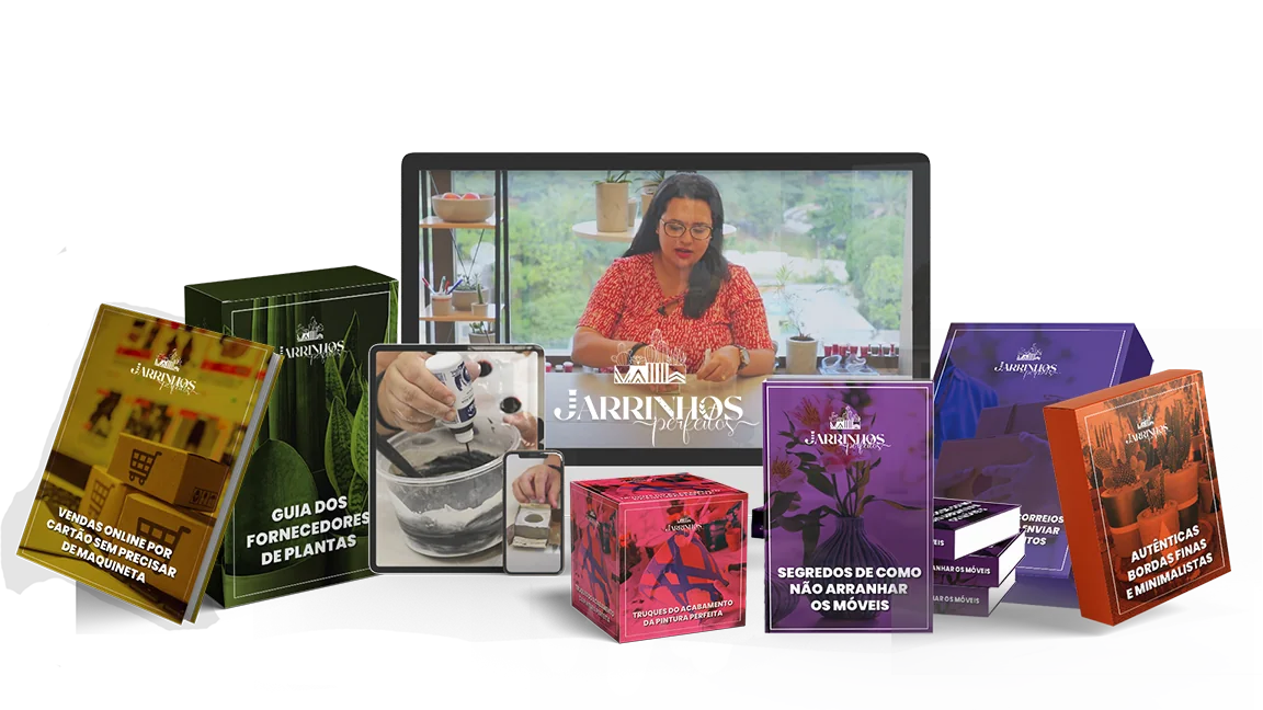 Tudo que você recebe: curso online Jarrinhos Perfeitos com a Tita Mahon e os 7 bônus exclusivos